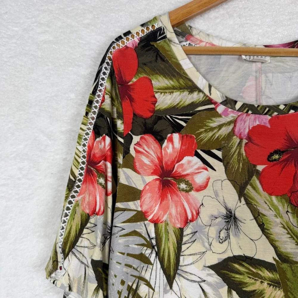 Spense Tropical Floral Dress Women XL Multicolor Shift Hibiscus Ladder Lace Trim - Picture 5 of 10